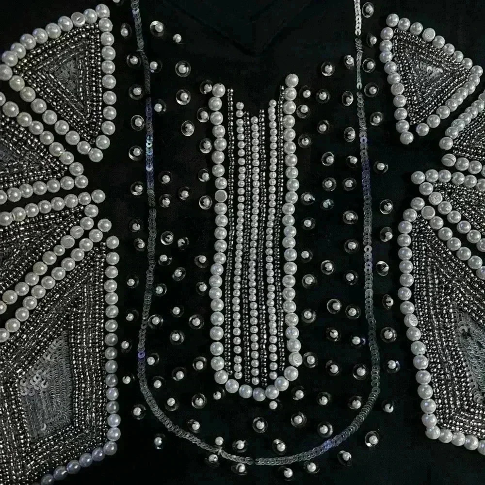 NBD x Revolve City of Night Black Beaded Pearls Slip Mini Dress Medium - Picture 4 of 7